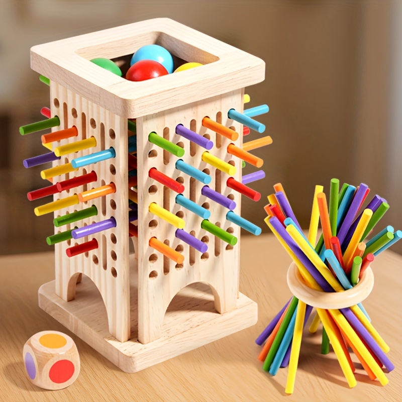 Party Games At Home - Montessori Wooden Board Game Colorful Sticks